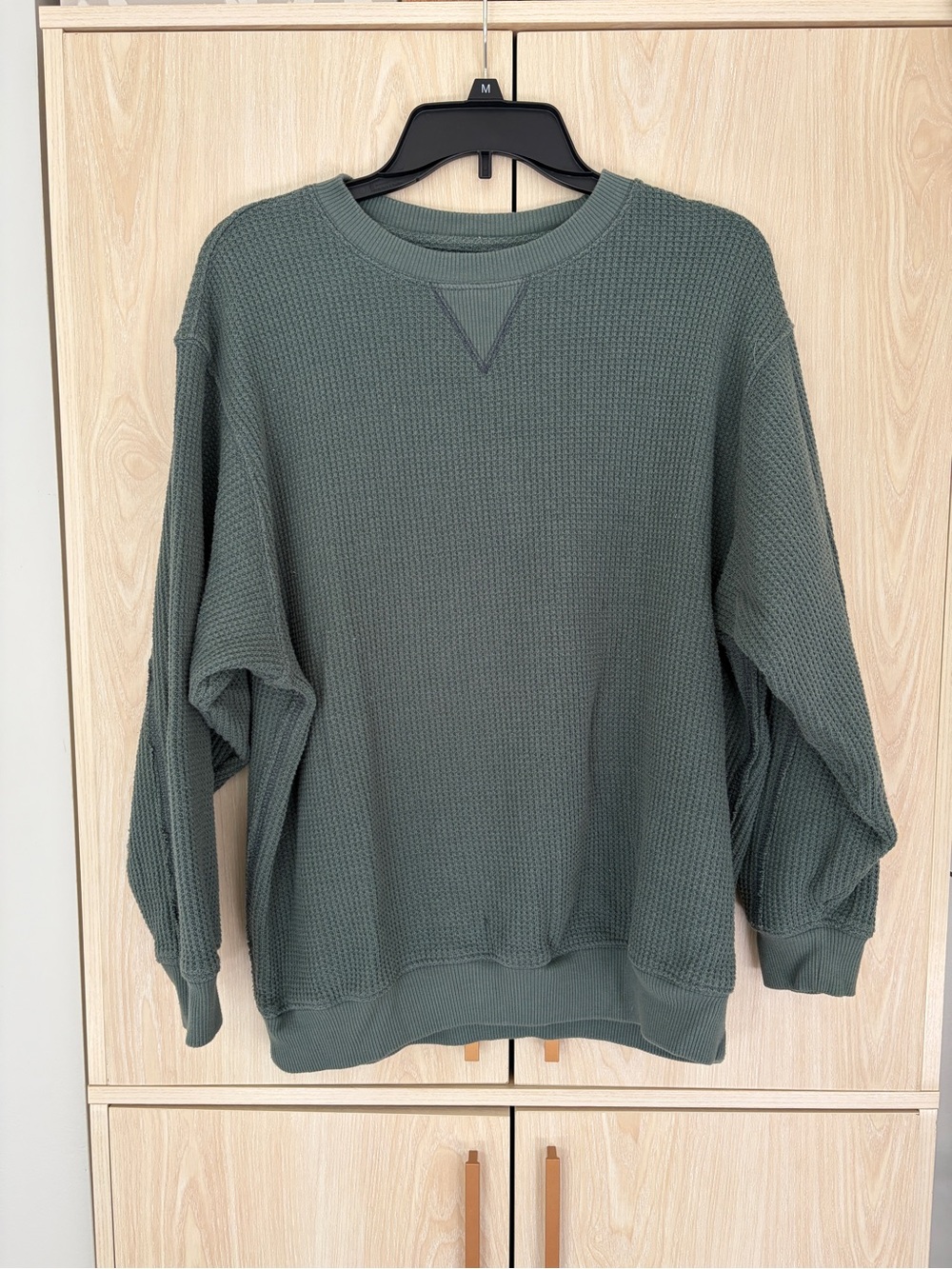 Aerie Green Cozy Knit Waffle Sweatshirt